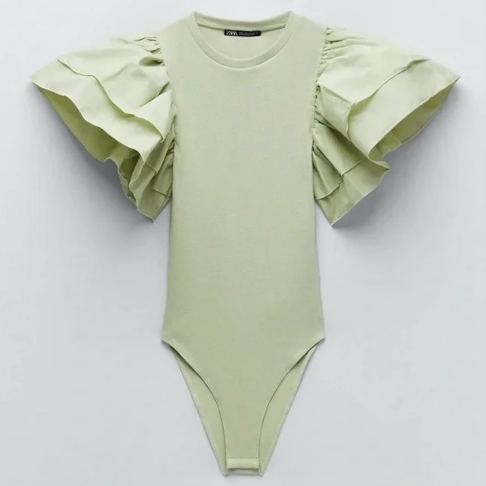 Zara Ruffle Light Green Bodysuit S